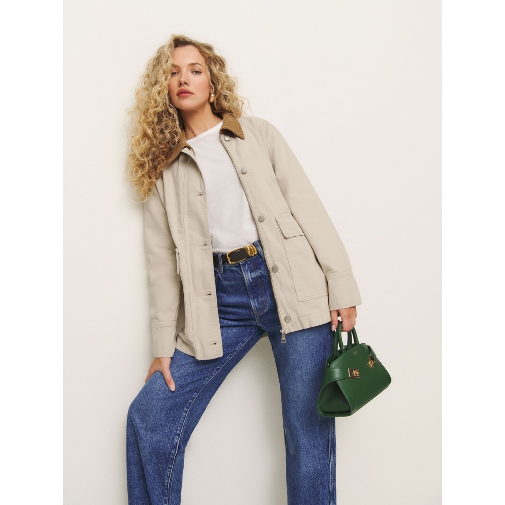 Reformation Archer Denim S Coyote Barn Jacket Corduroy Collar
